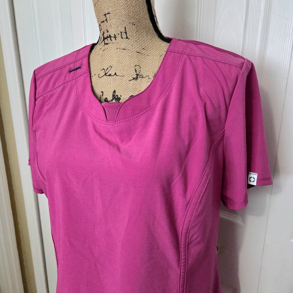 Cherokee Infinity Women's Medical Scrub Top in Bright Pink/Magenta - Picture 2 of 12